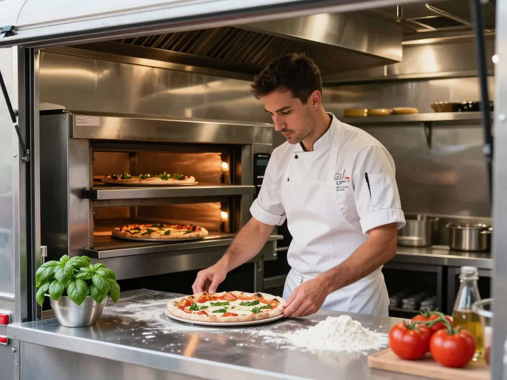 Intérieur camion pizza inox